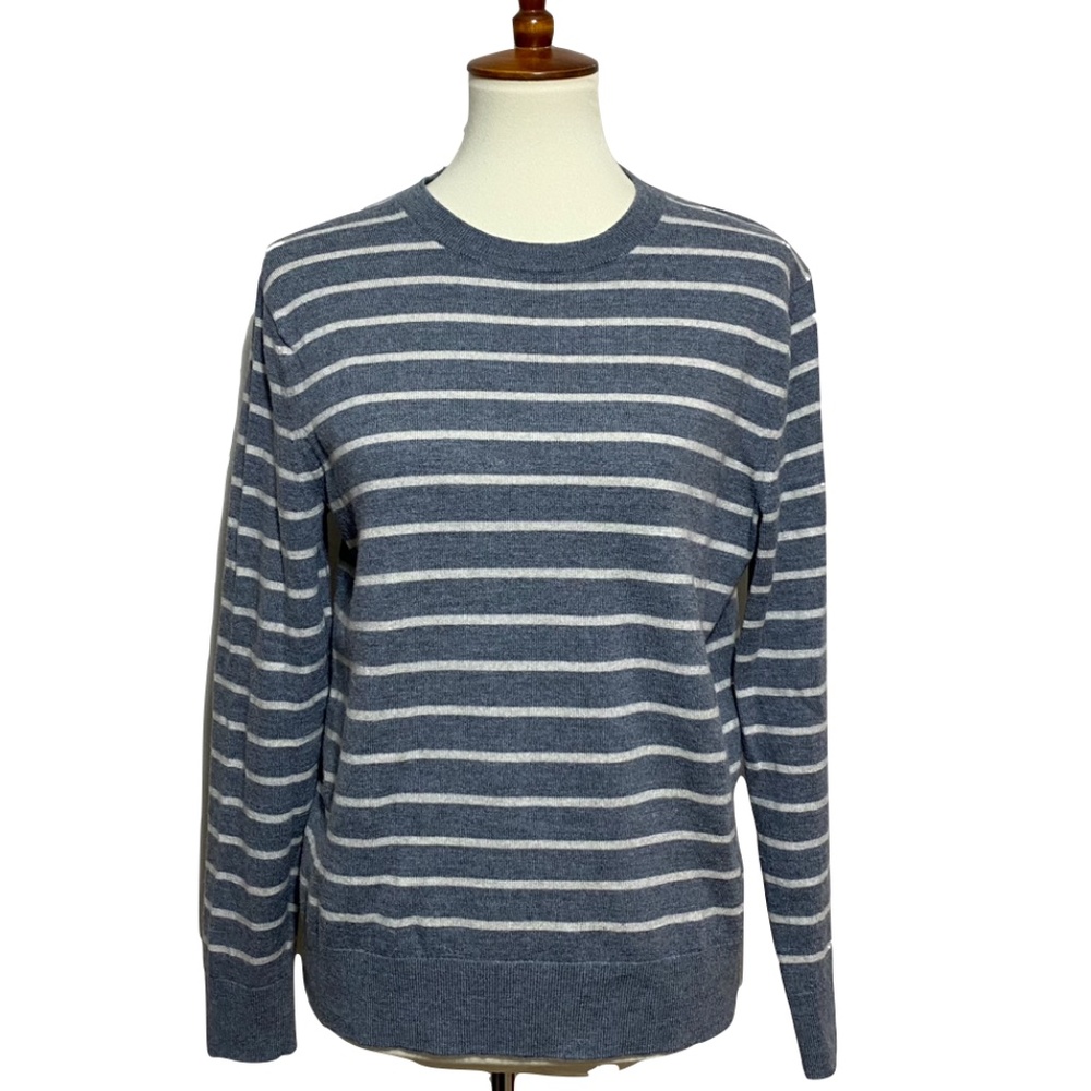 Banana Republic Italian Merino Yarn by  Baruffa Gray Striped Sweater Size Medium